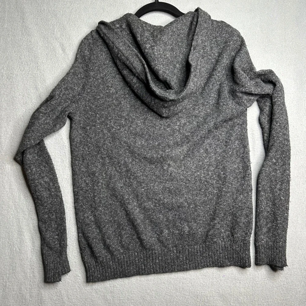 Abercrombie Fitch Men Gray Heathered Knit Shawl‎ Collar Button Hooded Sweater M - Picture 8 of 9